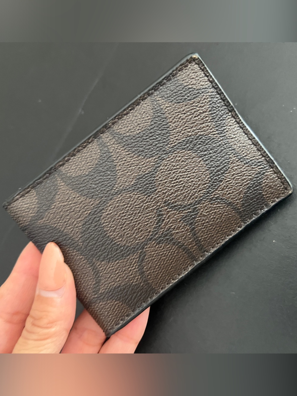 💳🤠COACH CC DARK BROWN SIGNATURE CARD& KEY MONEY SLEEVE🤠💳